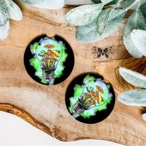 Mushroom Lightbulb Car Coaster Set | Mushroom Decor | Car Accessories